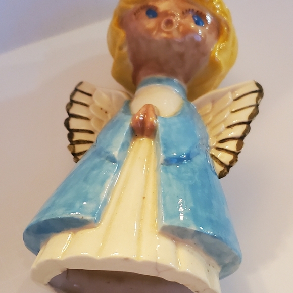 VTG Christmas Angel Choir Hand Painted Ceramic Figurine MCM 60s 70s Blue Blonde - Picture 8 of 11